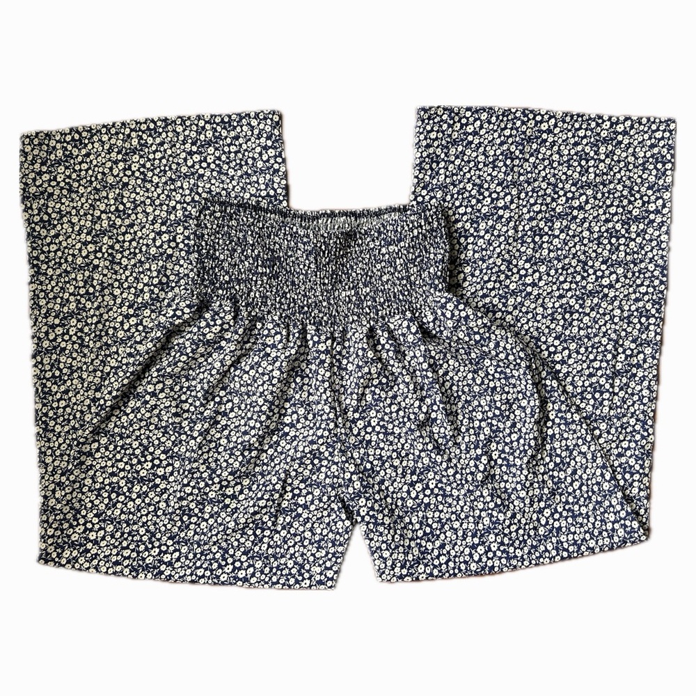 SHEIN Blue and White Floral Wide Leg Pants